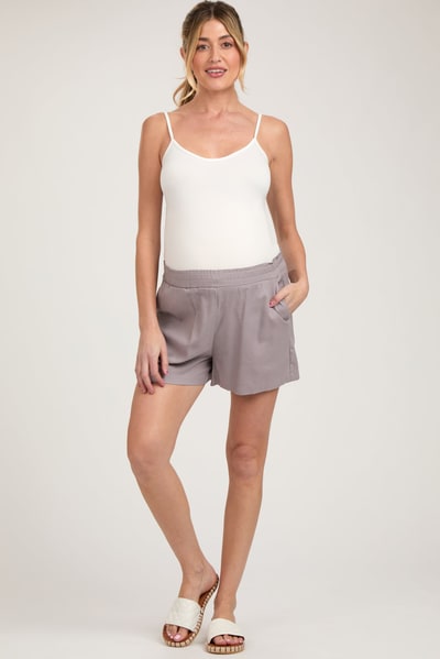 PinkBlush Lavender Grey Smocked Waist Maternity Shorts