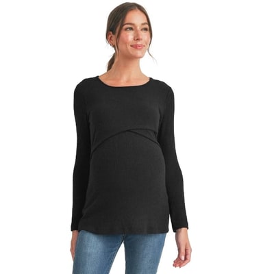 Target Hello Miz Women's Ribbed Long Sleeve Round Neck Maternity Nursing Top - Black - X Large