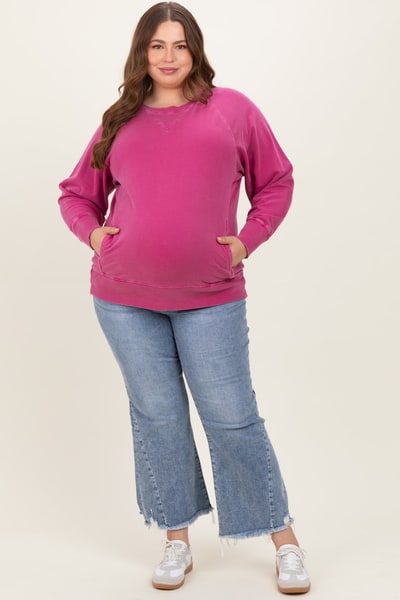 PinkBlush Light Blue Distressed Hem Cropped Straight Leg Maternity Plus Jeans