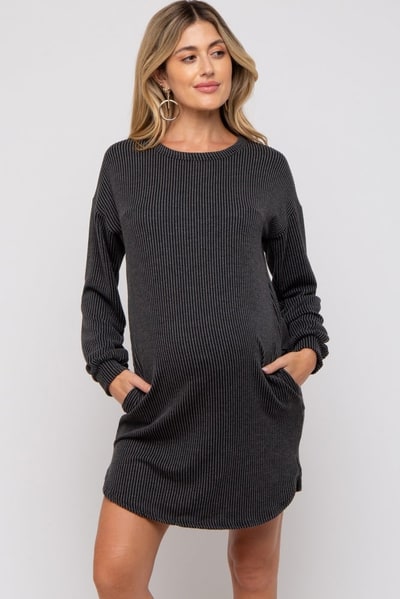 PinkBlush Charcoal Rib Knit Long Sleeve Maternity Dress