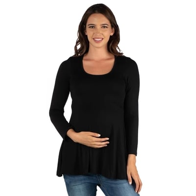 Target 24seven Comfort Apparel Maternity Long Sleeve Solid Color Swing Style Flared Tunic Top-Black-L