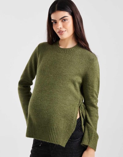 ASOS Mamalicious Maternity tie side knit sweater in dark green