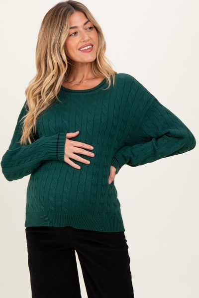 PinkBlush Green Chunky Cable Knit Maternity Sweater
