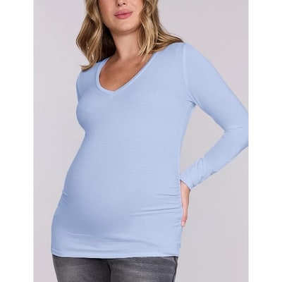 Target Women's V-Neck Side-Ruched Maternity Long Sleeve Tee - Cashmere Blue - Size: Medium - Motherhood Maternity