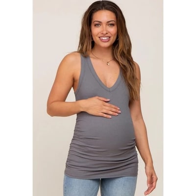 Target Pinkblush Charcoal Ribbed Sleeveless Ruched Maternity Tank Top Large