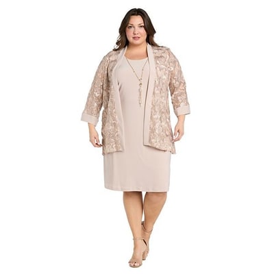 Kohl's Plus Size R&M Richards 2 pc Embroidered Sequin Cut Out Jacket & Solid Tank Dress