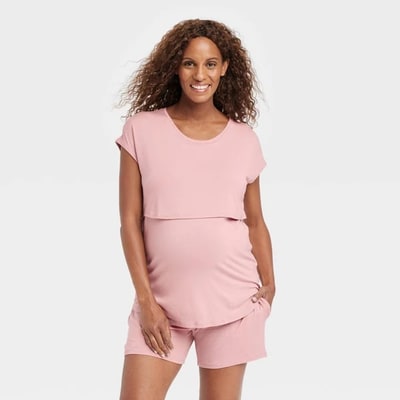 Target Nursing Top and Shorts Sleep Maternity Pajama Set - Isabel Maternity by Ingrid & Isabel™ Pink XS: Postpartum Wear