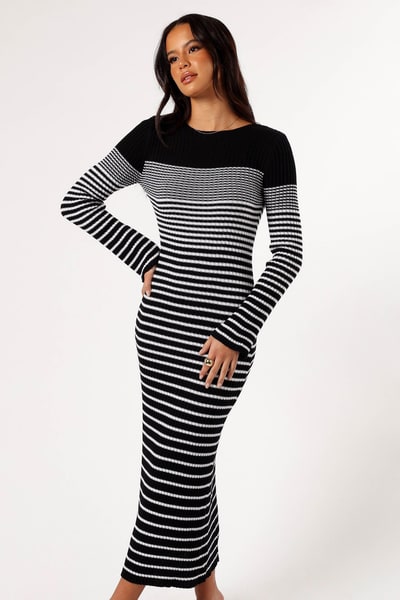 Petal & Pup Camy Long Sleeve Midi Dress - Black/White