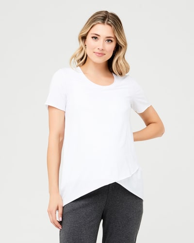 Ripe Maternity Short Sleeve Raw Edge Nursing Top White