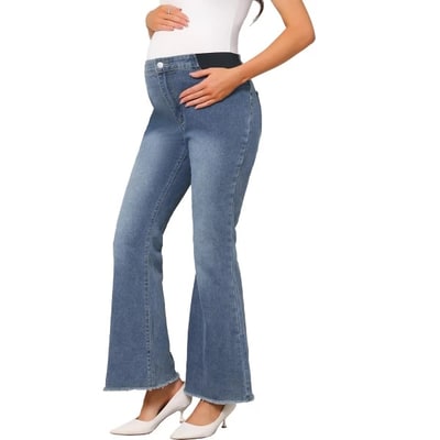Target INSPIRE CHIC Womens Maternity Flare Jeans Mid-Rise Stretchy Bell Frayed Hem Casual Bootcut Denim Pregnancy Pants Large Grey Blue