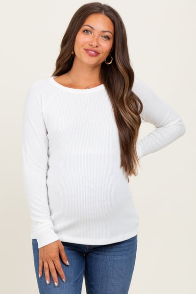PinkBlush Ivory Waffle Knit Maternity Long Sleeve Top