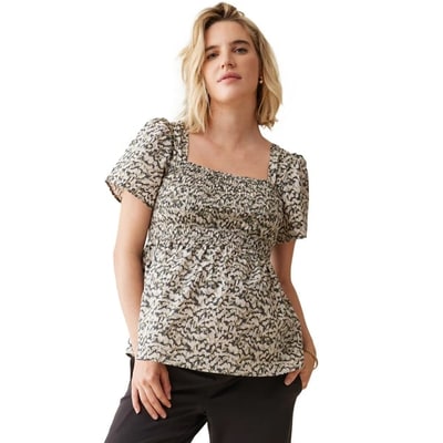 Target Ingrid + Isabel Maternity Gwen Smocked Woven Top Olive Navy Abstract Size XS