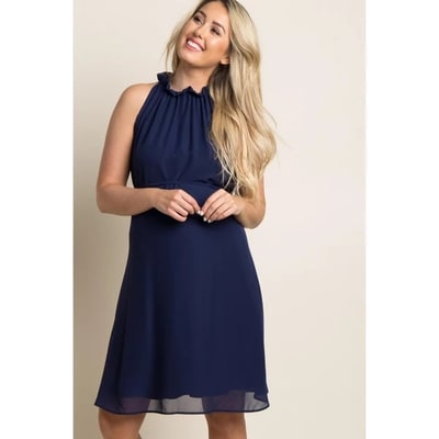 Target PinkBlush Navy Blue Chiffon High Neck Maternity Dress Navy Large