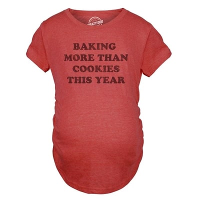 Target Baking More Than Cookies This Year Maternity Shirt Funny Cute Xmas Baked Treats Pregnancy Tee - Crazy Dog Maternity T Shirt Gift For Christmas Red L