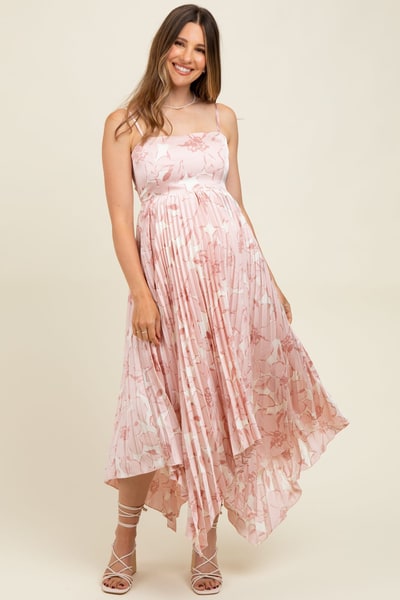 PinkBlush Light Floral Woven Pleat Skirt Maternity Maxi Dress