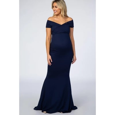 Target Pinkblush PinkBlush Navy Off Shoulder Wrap Maternity Photoshoot Gown/Dress XL