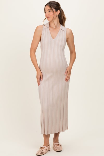 PinkBlush Sand Knit Collared Sleeveless Maternity Maxi Dress