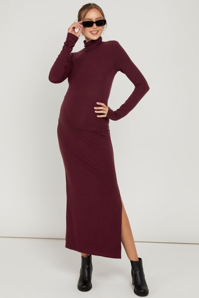 PinkBlush Burgundy Turtleneck Top Maxi Skirt Maternity Set