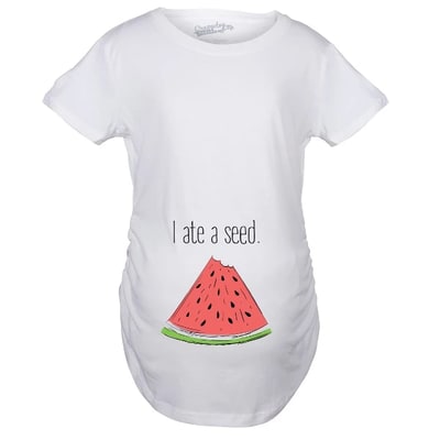 Target Maternity I Ate A Seed T Shirt Funny Watermelon Pregnancy Tee - Crazy Dog Maternity T Shirt For Foodies White L