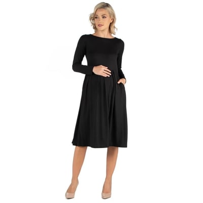 Target 24seven Comfort Apparel Maternity Fit N Flare Pocket Dress-Black-L-BLACK-L