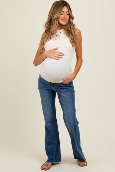 PinkBlush Blue Raw Hem Maternity Flare Leg Jeans