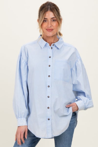 PinkBlush Light Blue Button Down Lightweight Casual Maternity Shirt