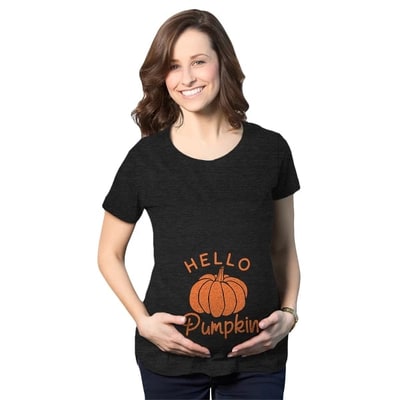 Target Maternity Hello Pumpkin T Shirt Funny Pregnancy Halloween Fall Autumn Lover Graphic Tee - Crazy Dog Maternity T Shirt For Halloween Season Black S