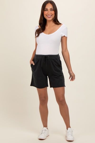 PinkBlush Black Raw Hem Maternity Drawstring Shorts