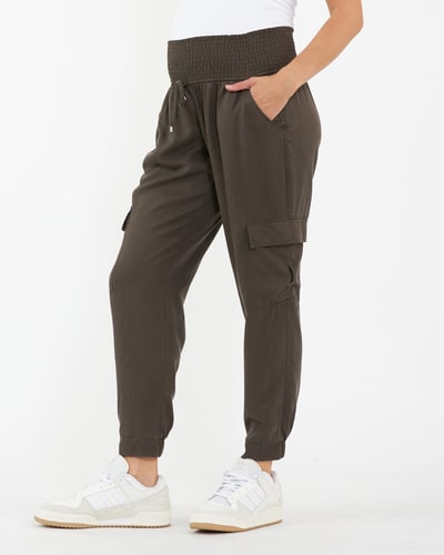 Ingrid & Isabel Ripe Maternity Tencel Off Duty Cargo Pocket Pant Brown