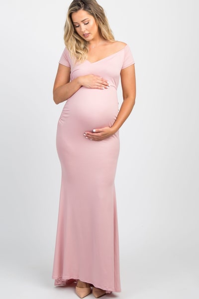 PinkBlush PinkBlush Pink Off Shoulder Wrap Maternity Photoshoot Gown/Dress