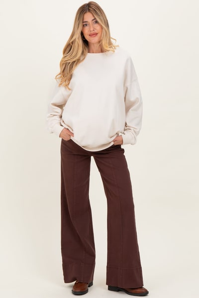 PinkBlush Brown Front Seam Wide Leg Maternity Jeans