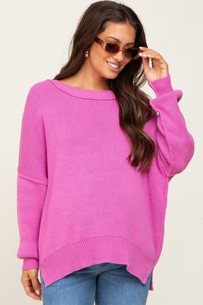 PinkBlush Magenta Exposed Seam Side Slit Maternity Sweater