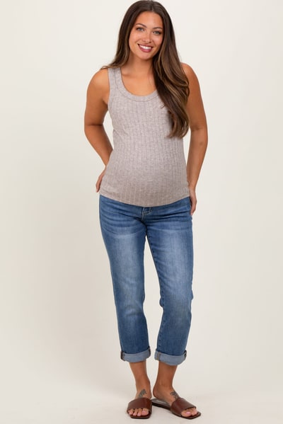 PinkBlush Dark Wash Slim Roll Cuff Maternity Jeans