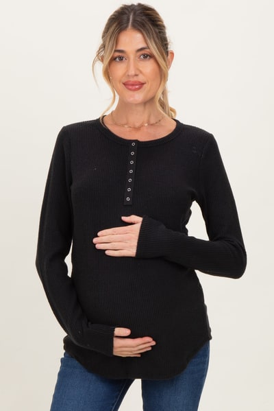 PinkBlush Black Contrast Long Sleeve Maternity Thermal Top