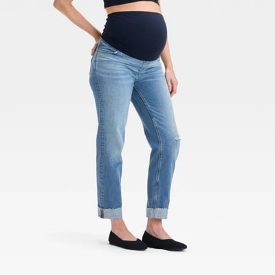 Target Over Belly High-Rise Straight Maternity Pants - Isabel Maternity by Ingrid & Isabel™ Medium Wash 6: Cotton-Spandex Blend, Pull-On Style