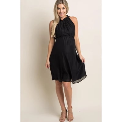 Target Pinkblush PinkBlush Black Chiffon High Neck Maternity Dress Small