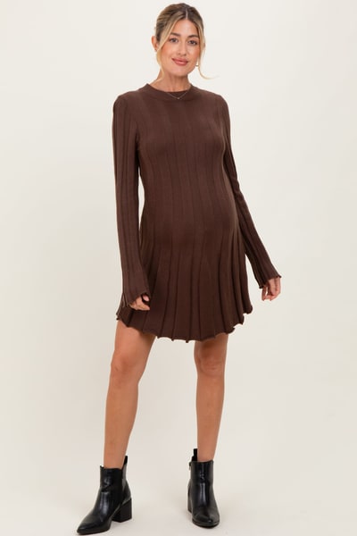 PinkBlush Brown Wide Rib Maternity Mini Sweater Dress