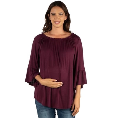Target 24seven Comfort Apparel Womens Bell Sleeve Loose Fit Maternity Tunic Top-PLUM-XL