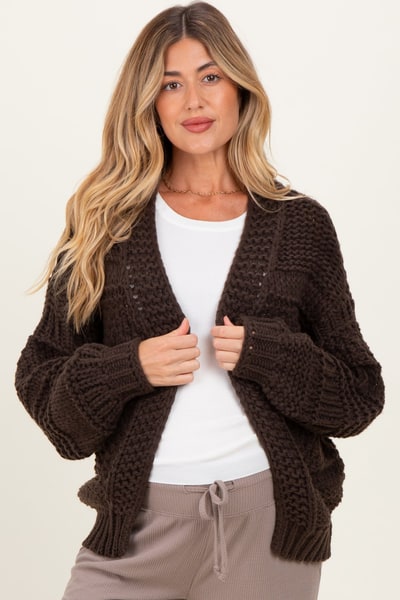 PinkBlush Brown Oversized Chunky Knit Maternity Cardigan