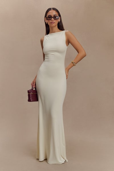 MESHKI Tarna Sleeveless Slinky Maxi Dress - Bone