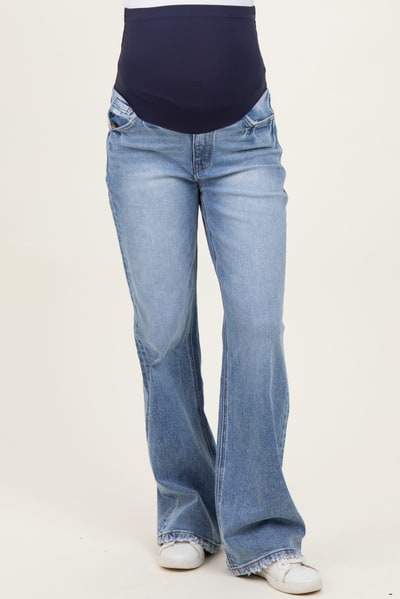 PinkBlush Blue Vintage Wash Wide Leg Maternity Jeans