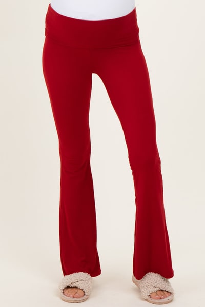 PinkBlush Red Fold Over Waistband Maternity Flared Pants