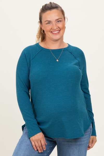 PinkBlush Teal Baby Waffle Knit Long Sleeve Maternity Plus Top