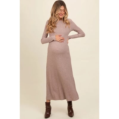 Target Pinkblush Mocha Ribbed Knit Side Slit Maternity Midi Dress XL