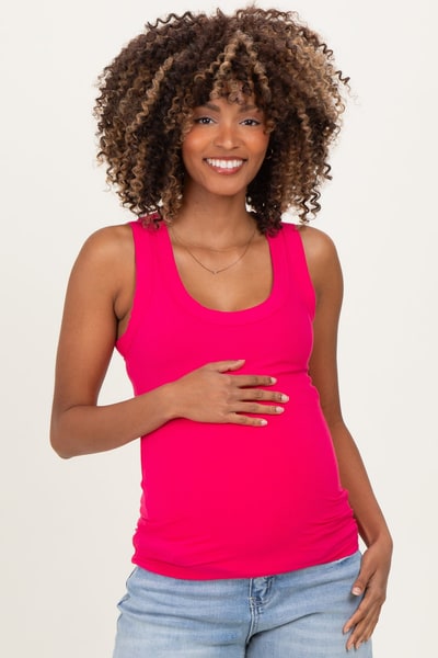 PinkBlush Hot Pink Ribbed Scoop Neck Maternity Tank Top