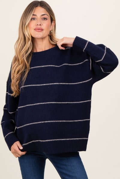 PinkBlush Navy Striped Drop Shoulder Maternity Sweater