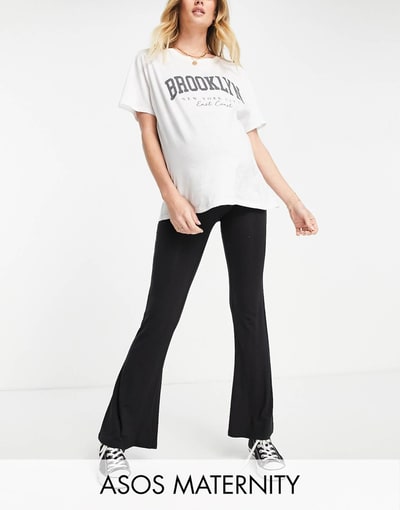 ASOS over the bump kick flare pants in black