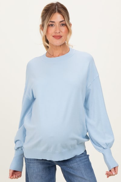 PinkBlush Blue Fine Knit Balloon Sleeve Maternity Sweater