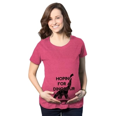 Target Maternity Hoping for a Dinosaur Funny Baby Pregnancy Announcement T shirt - Crazy Dog Maternity T Shirt With Dinosaur Sayings Pink S