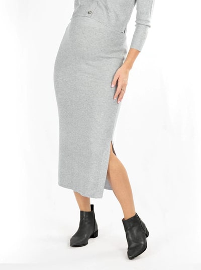 Angel Maternity Jade Wool Blend Maternity Midi Skirt in Grey